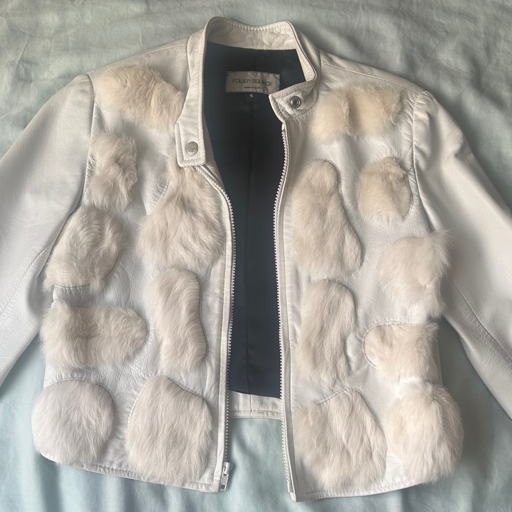 White Genuine Fur and Leather Jacket